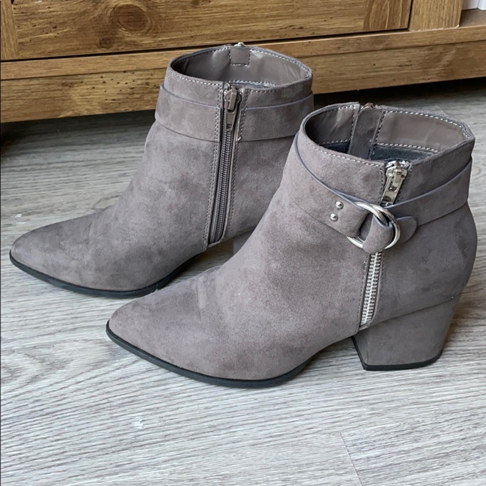 Grey faux suede booties